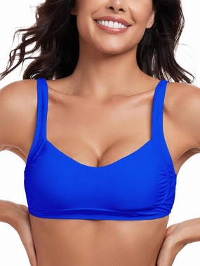 Womens Ruched Bandeau Bikini Tops Adjustable Straps Swimsuit Top Removable Padded Bathing Suit Tops