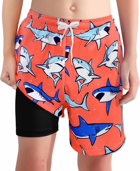 XiaoMoSha Boys Swim Trunks with Compression Liner Teen Kids Swim Shorts Quick Dry Toddler Beach Swimsuit 4-16 Years
