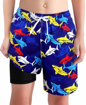 XiaoMoSha Boys Swim Trunks with Compression Liner Teen Kids Swim Shorts Quick Dry Toddler Beach Swimsuit 4-16 Years