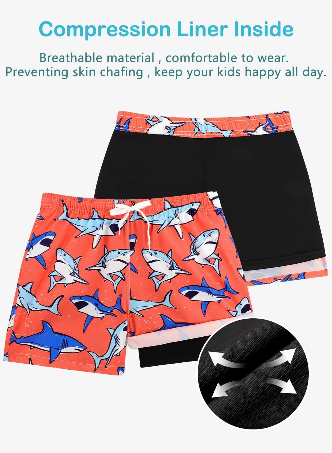 XiaoMoSha Boys Swim Trunks with Compression Liner Teen Kids Swim Shorts Quick Dry Toddler Beach Swimsuit 4-16 Years