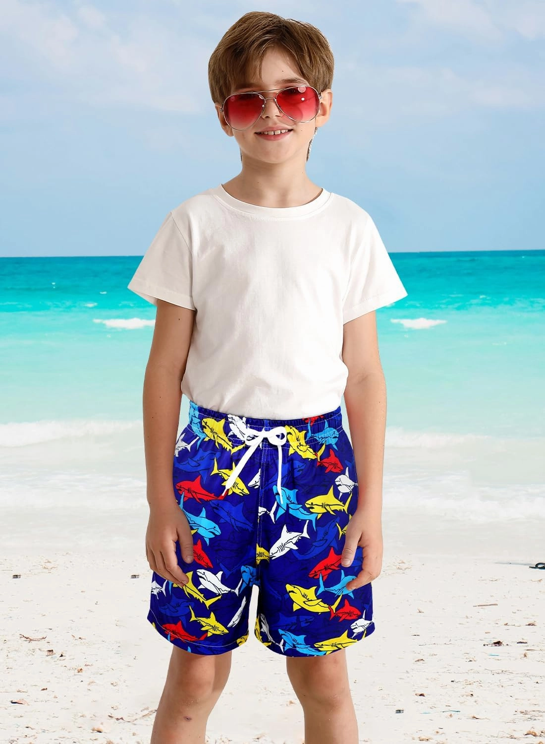 XiaoMoSha Boys Swim Trunks with Compression Liner Teen Kids Swim Shorts Quick Dry Toddler Beach Swimsuit 4-16 Years