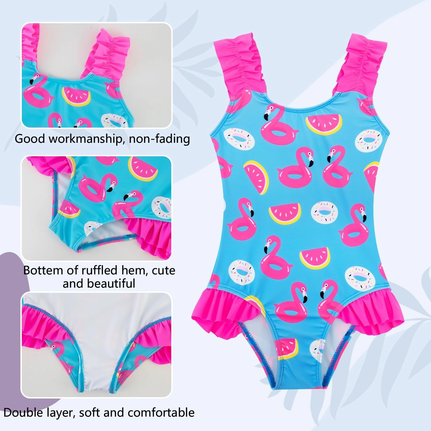XiaoMoSha Girls One Piece Swimsuit Ruffled Straps Bathing Suits Summer Swim Suit Quick Dry Beach Swimwear for Kids 3-10 Years