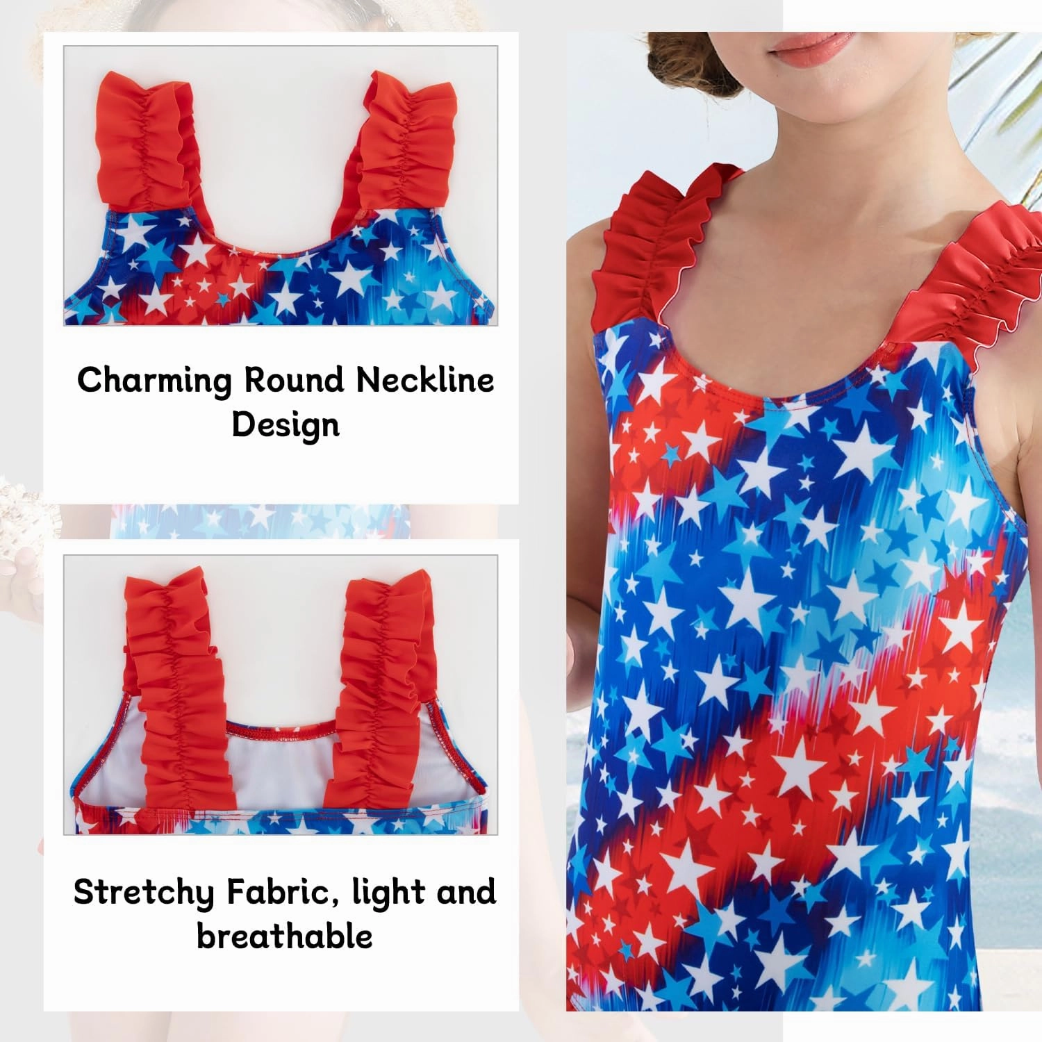 XiaoMoSha Girls One Piece Swimsuit Ruffled Straps Bathing Suits Summer Swim Suit Quick Dry Beach Swimwear for Kids 3-10 Years