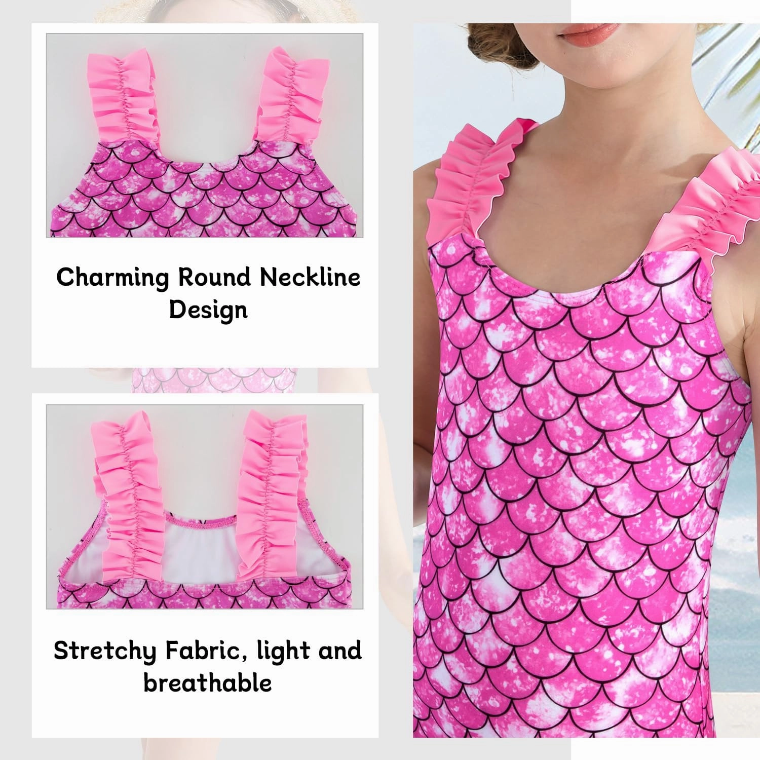 XiaoMoSha Girls One Piece Swimsuit Ruffled Straps Bathing Suits Summer Swim Suit Quick Dry Beach Swimwear for Kids 3-10 Years