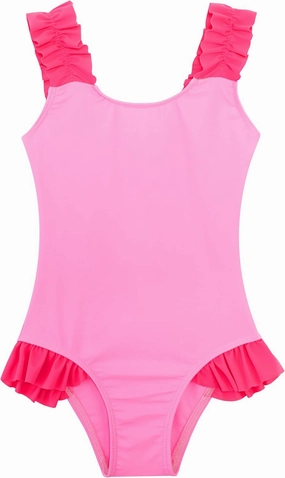 XiaoMoSha Girls One Piece Swimsuit Ruffled Straps Bathing Suits Summer Swim Suit Quick Dry Beach Swimwear for Kids 3-10 Years
