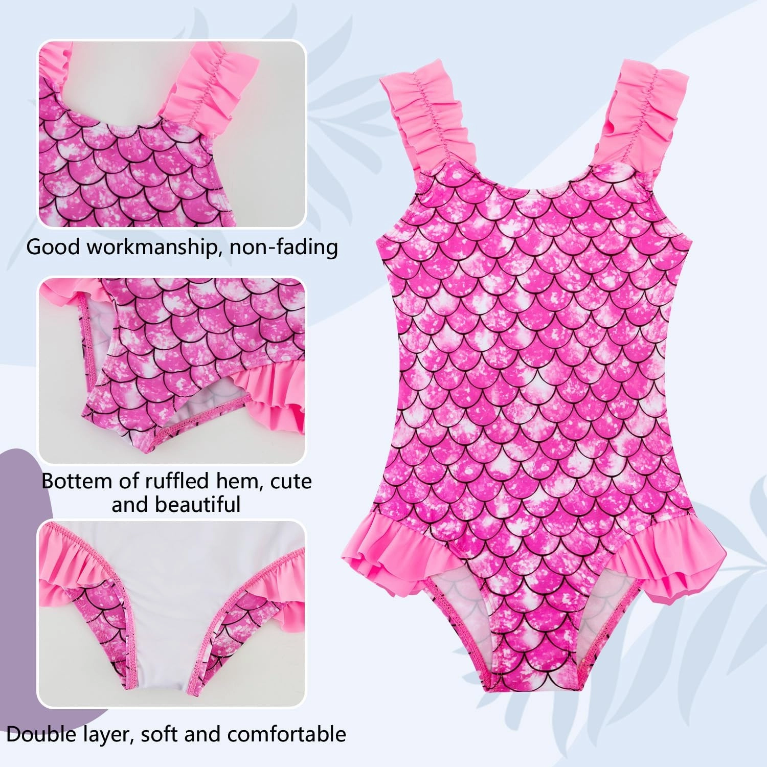 XiaoMoSha Girls One Piece Swimsuit Ruffled Straps Bathing Suits Summer Swim Suit Quick Dry Beach Swimwear for Kids 3-10 Years