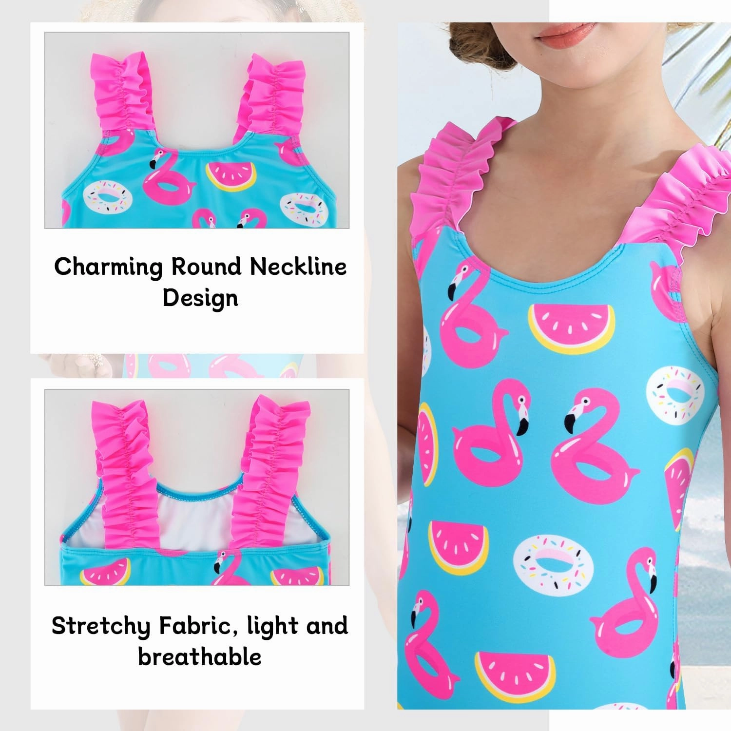 XiaoMoSha Girls One Piece Swimsuit Ruffled Straps Bathing Suits Summer Swim Suit Quick Dry Beach Swimwear for Kids 3-10 Years