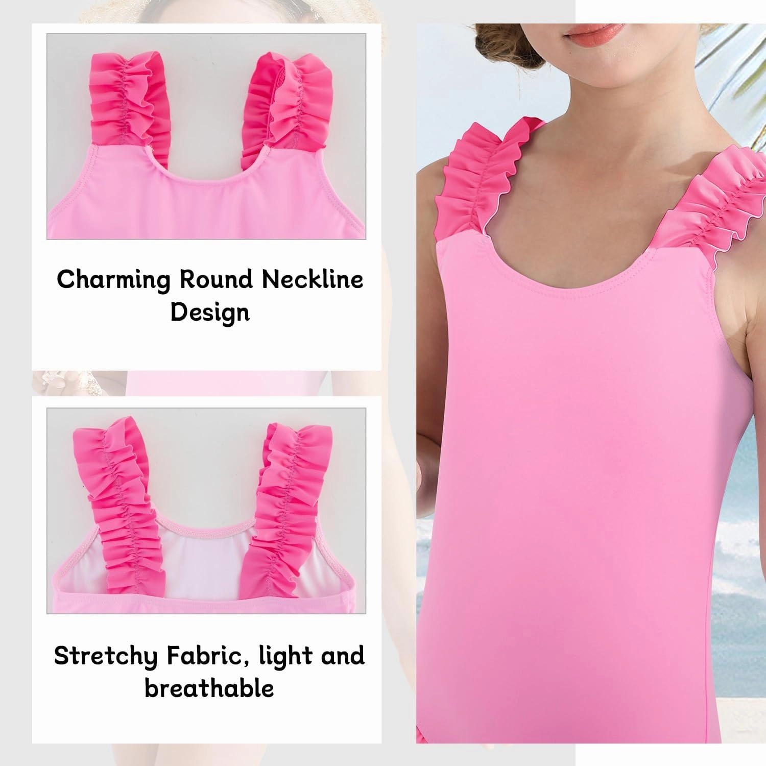 XiaoMoSha Girls One Piece Swimsuit Ruffled Straps Bathing Suits Summer Swim Suit Quick Dry Beach Swimwear for Kids 3-10 Years