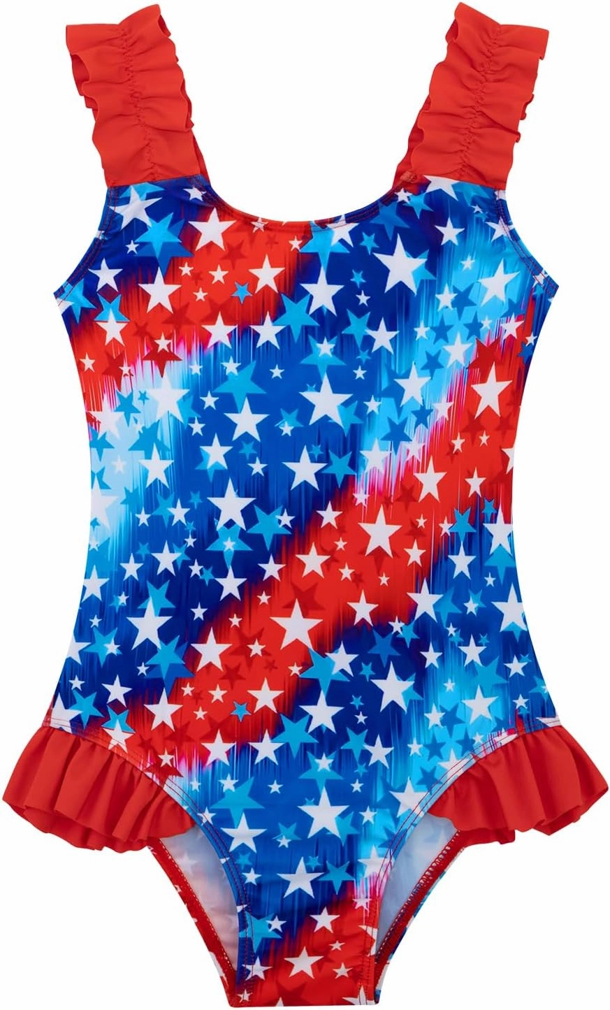 XiaoMoSha Girls One Piece Swimsuit Ruffled Straps Bathing Suits Summer Swim Suit Quick Dry Beach Swimwear for Kids 3-10 Years