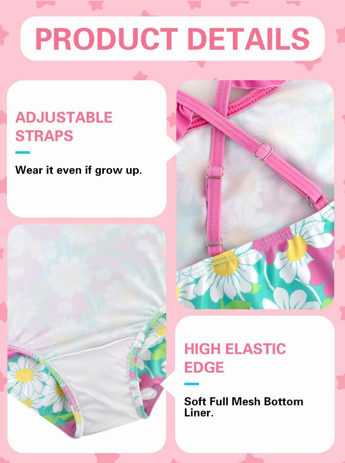 XiaoMoSha Girls Swimsuits Ruffled Round Neck One Piece Bathing Suits Quick Dry UPF 50  Summer Hawaii Swimwear for Kids 3-10T