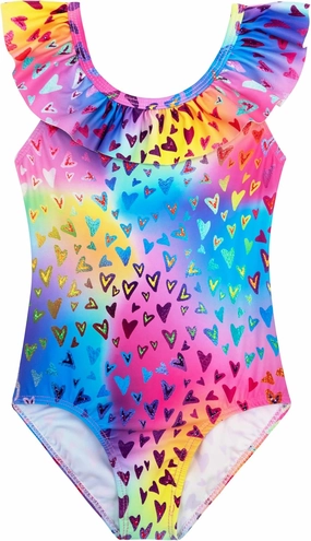 XiaoMoSha Girls Swimsuits Ruffled Round Neck One Piece Bathing Suits Quick Dry UPF 50  Summer Hawaii Swimwear for Kids 3-10T