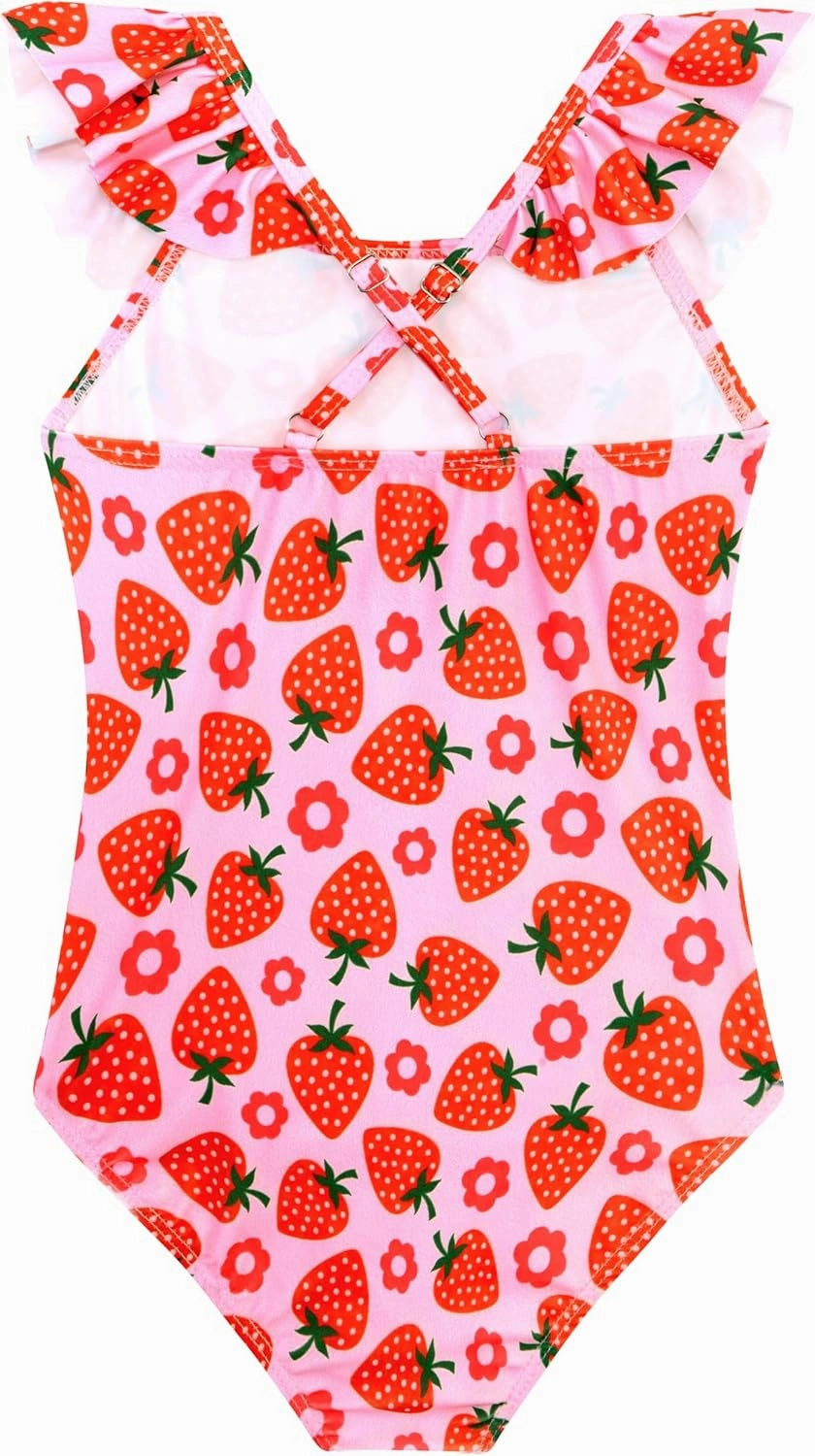 XiaoMoSha Girls Swimsuits Ruffled Round Neck One Piece Bathing Suits Quick Dry UPF 50  Summer Hawaii Swimwear for Kids 3-10T