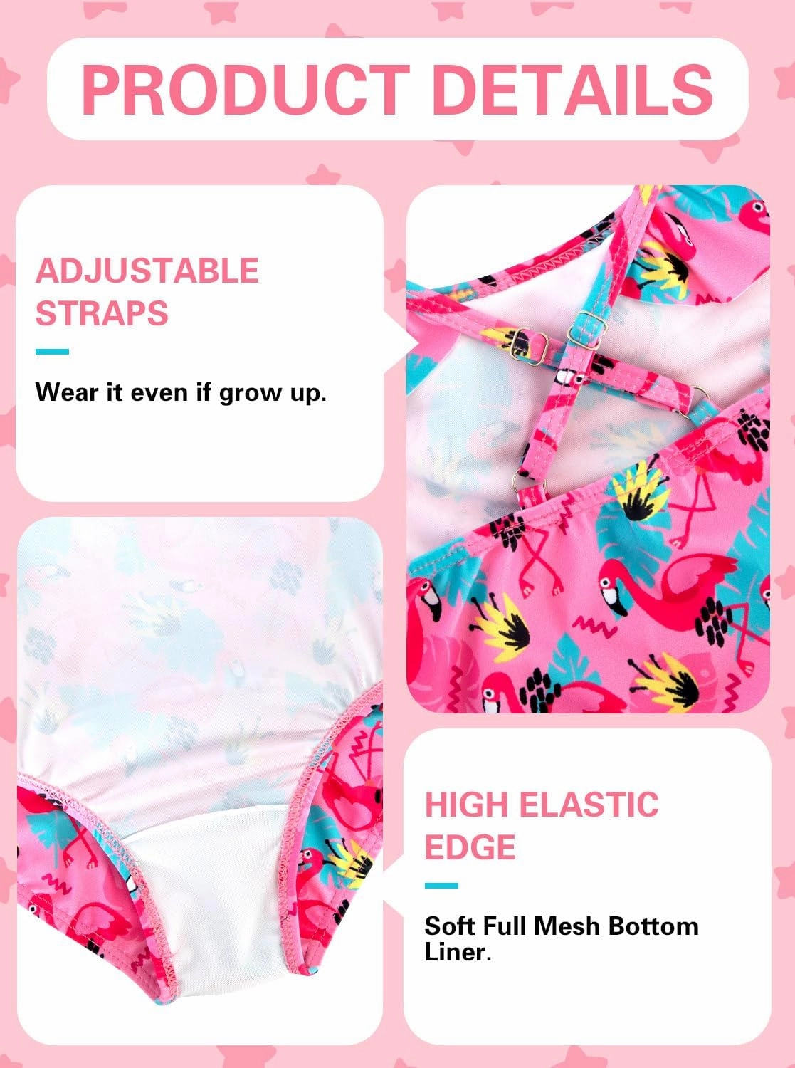 XiaoMoSha Girls Swimsuits Ruffled Round Neck One Piece Bathing Suits Quick Dry UPF 50  Summer Hawaii Swimwear for Kids 3-10T
