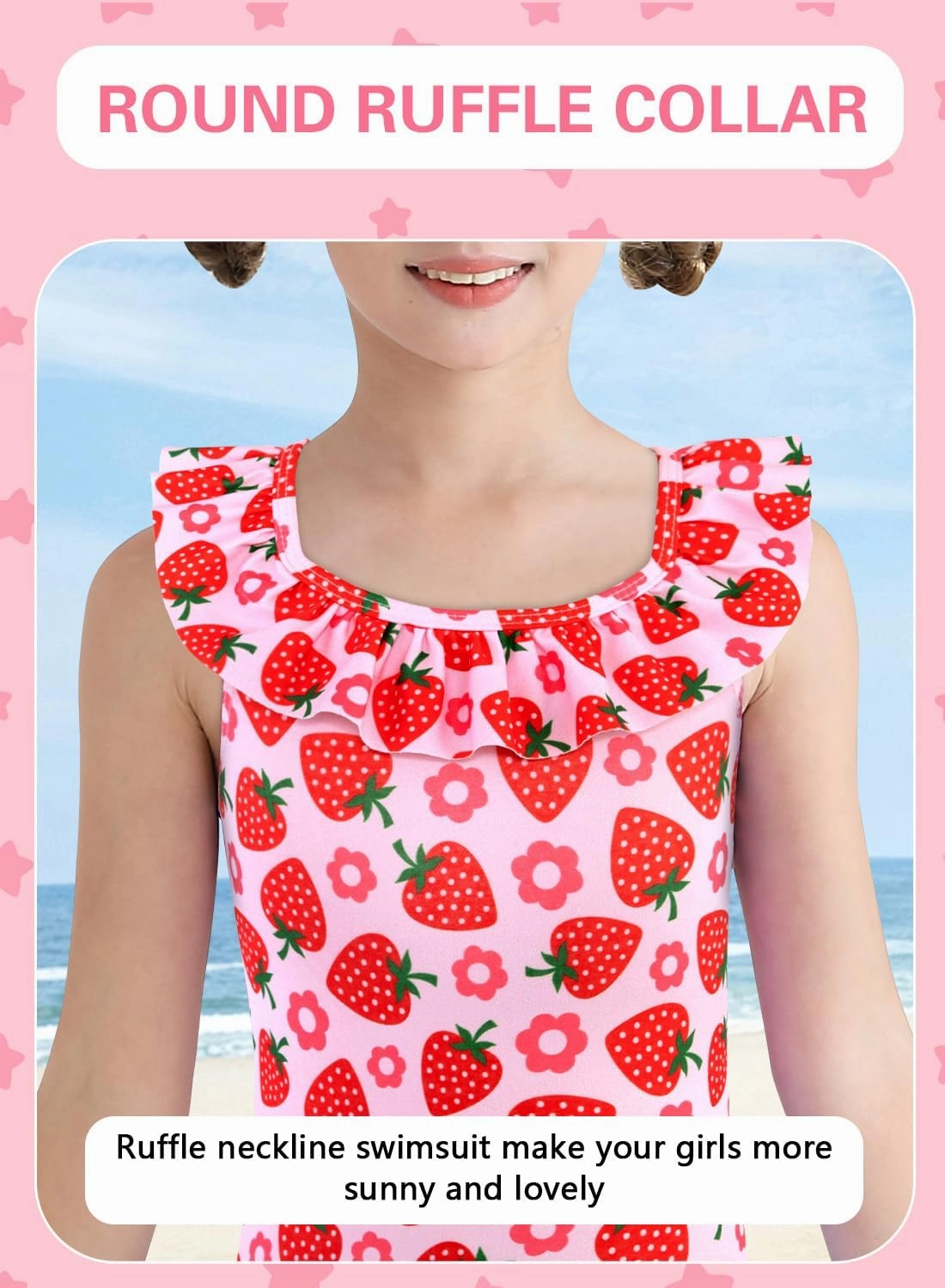 XiaoMoSha Girls Swimsuits Ruffled Round Neck One Piece Bathing Suits Quick Dry UPF 50  Summer Hawaii Swimwear for Kids 3-10T