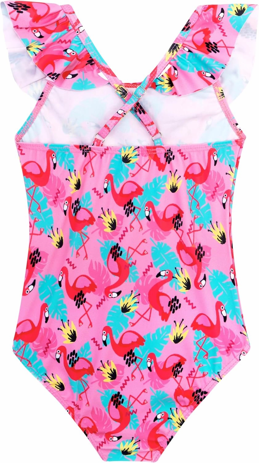 XiaoMoSha Girls Swimsuits Ruffled Round Neck One Piece Bathing Suits Quick Dry UPF 50  Summer Hawaii Swimwear for Kids 3-10T