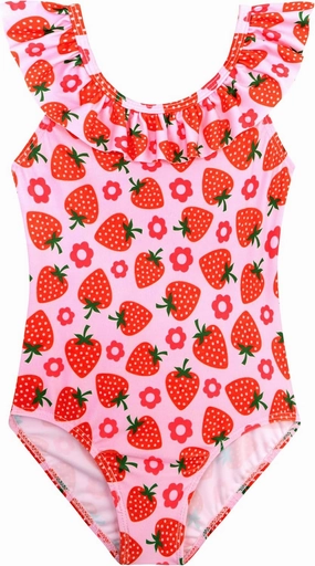 XiaoMoSha Girls Swimsuits Ruffled Round Neck One Piece Bathing Suits Quick Dry UPF 50  Summer Hawaii Swimwear for Kids 3-10T