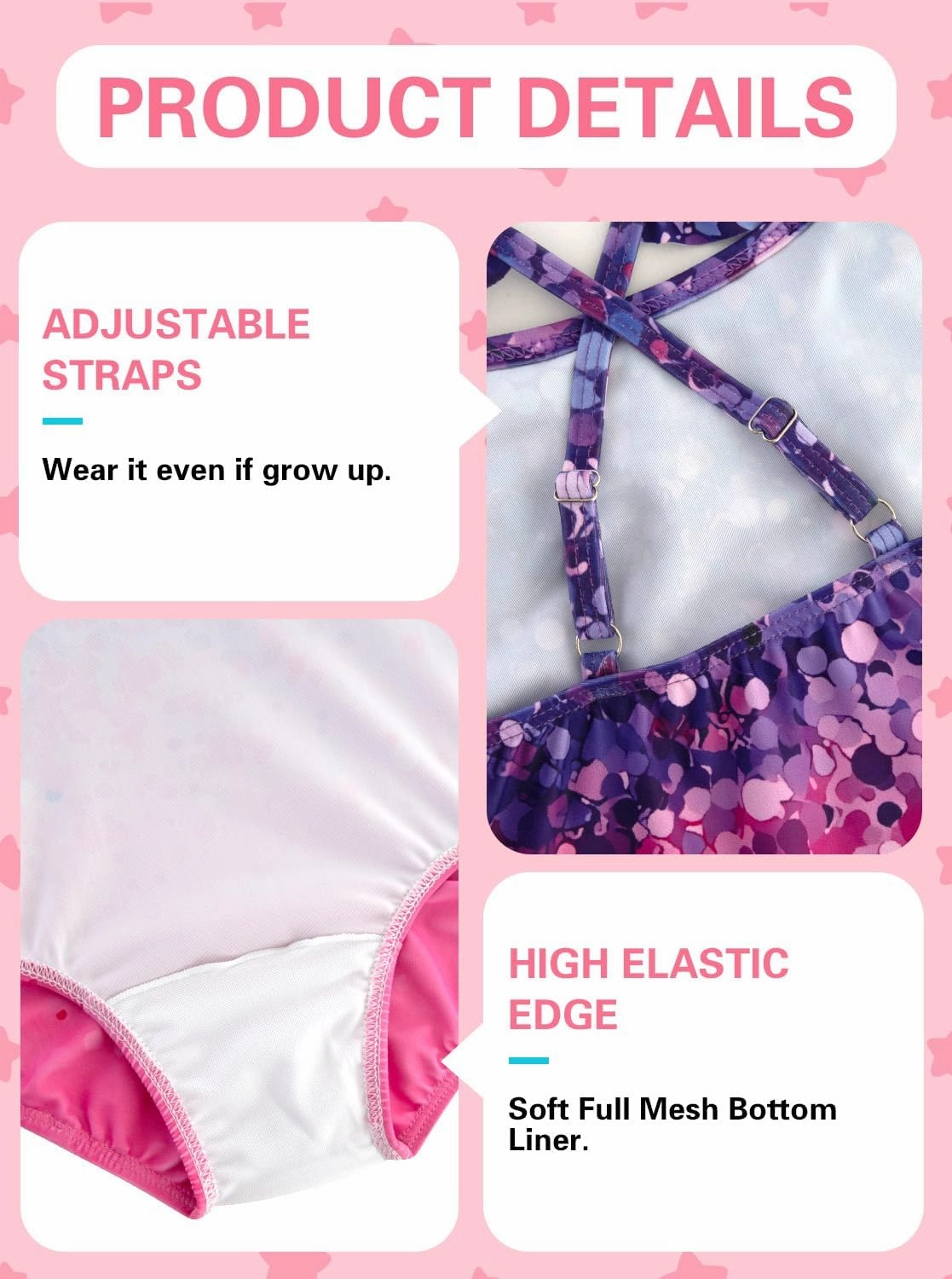 XiaoMoSha Girls Swimsuits Ruffled Round Neck One Piece Bathing Suits Quick Dry UPF 50  Summer Hawaii Swimwear for Kids 3-10T