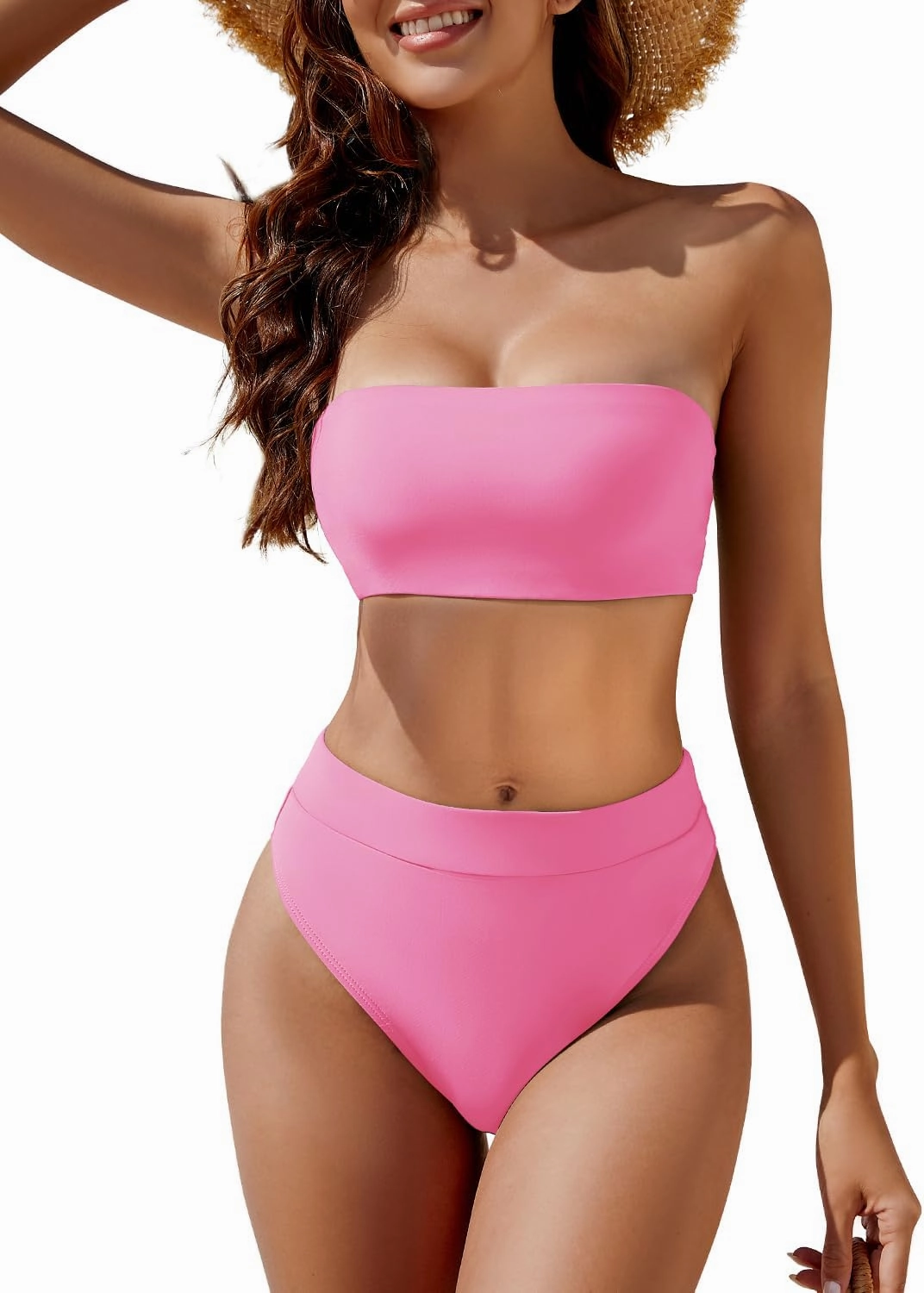 YACUN Women's High Waisted Bikini Swimsuit Two Piece Strapless Bandeau Cheeky Bathing Suits