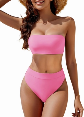 YACUN Women's High Waisted Bikini Swimsuit Two Piece Strapless Bandeau Cheeky Bathing Suits