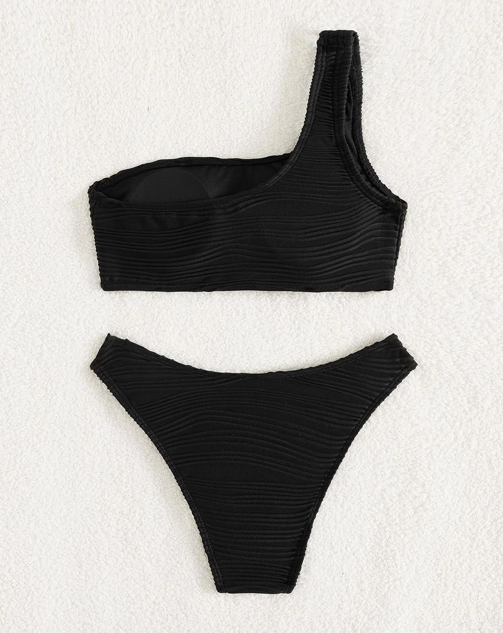 YIMISAN Women's Ribbed Bikini Sets One Shoulder Top with Mid Waist Two Piece Bathing Suit