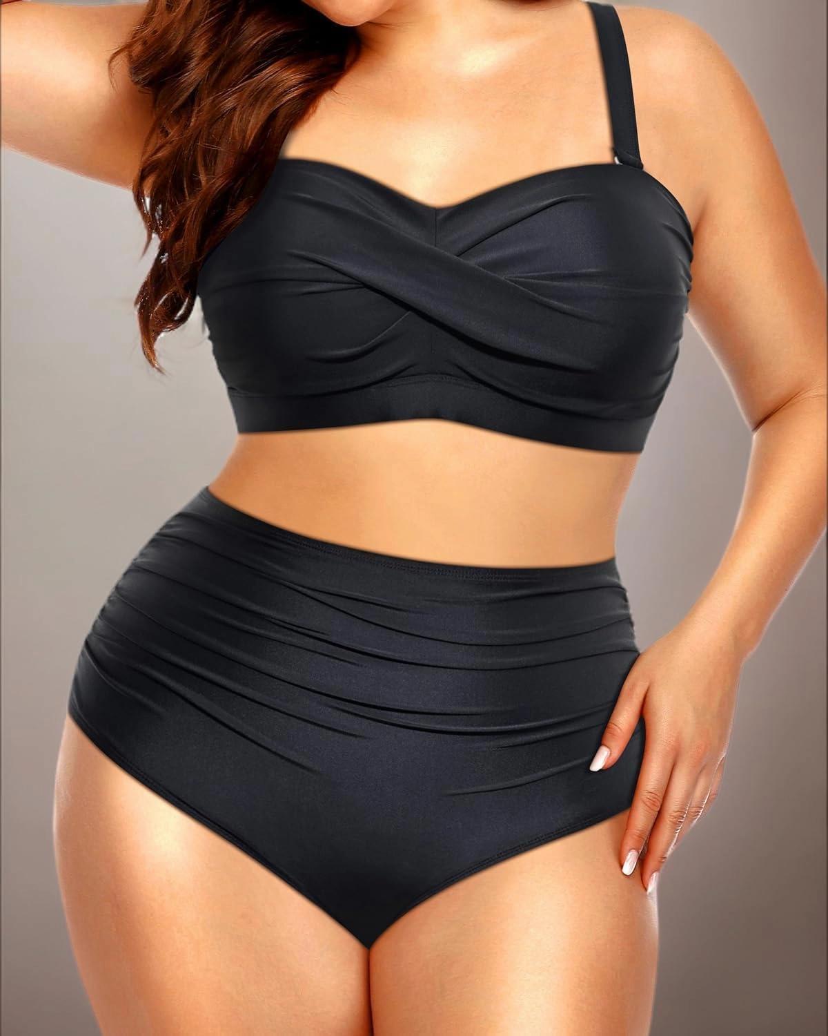 Yonique Women Plus Size Two Piece Swimsuits High Waisted Bathing Suits Bandeau Bikini Tummy Control Swimwear