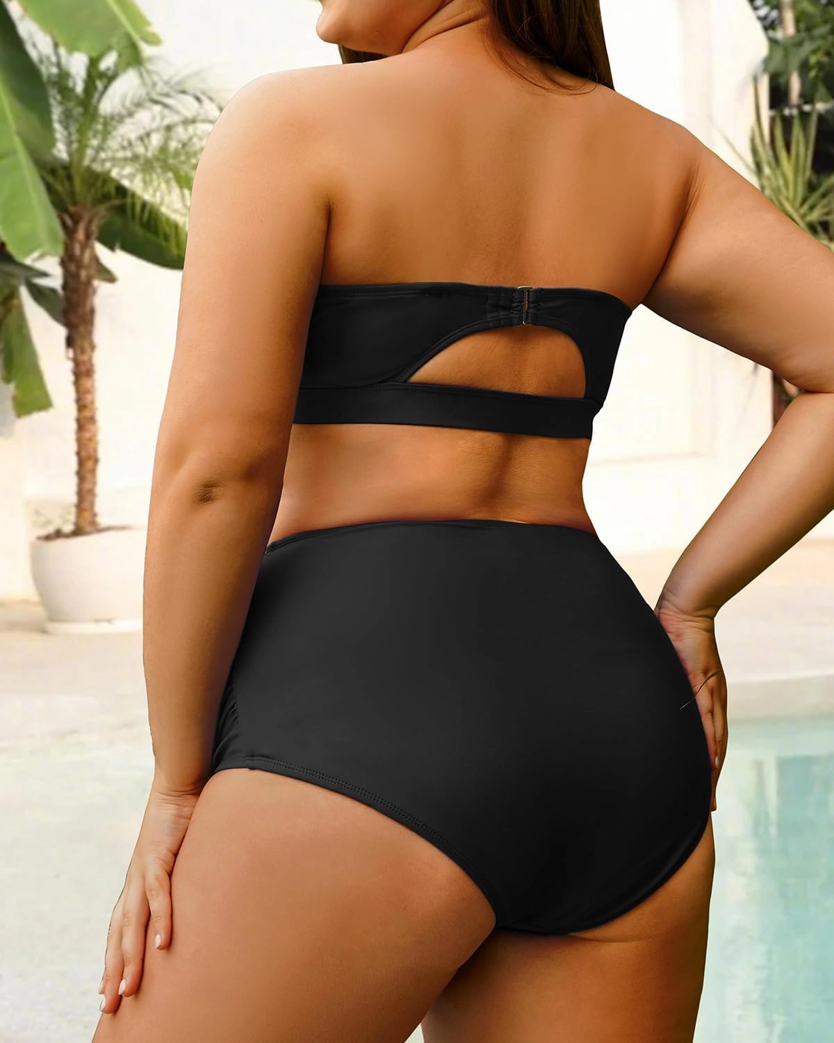 Yonique Women Plus Size Two Piece Swimsuits High Waisted Bathing Suits Bandeau Bikini Tummy Control Swimwear