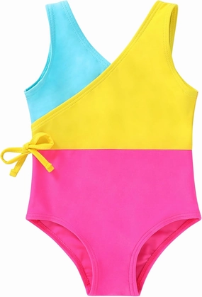 YOUNGER TREE Toddler Girl One Piece Swimsuit Color Block Stripe Swimwear Summer Beach Bathing Suit 12M-5T