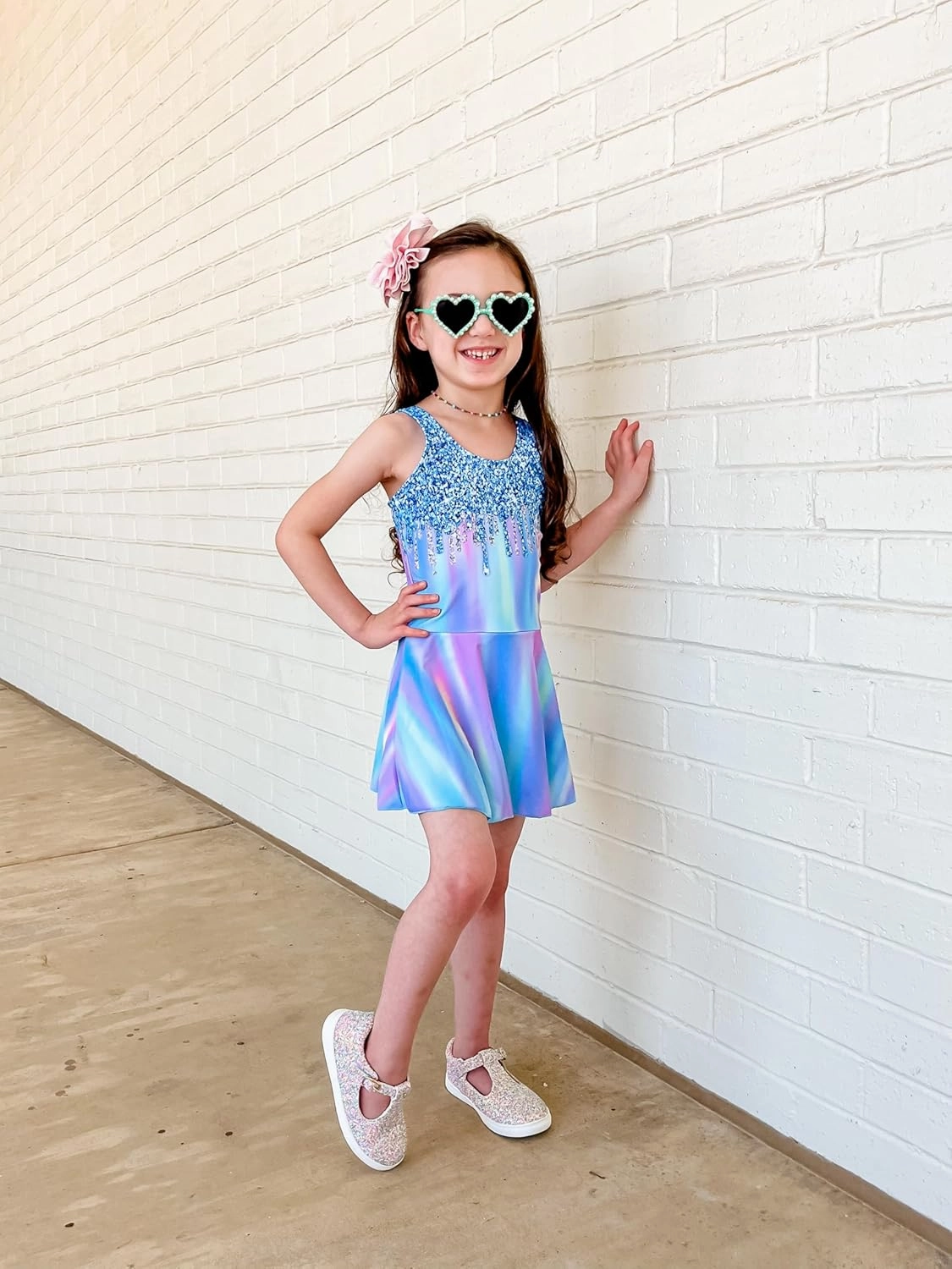 Yousie Girls Swimsuit One Piece Tropical Kids Bathing Suit Swimwear Adjustable Swim Dress 5-9 Years