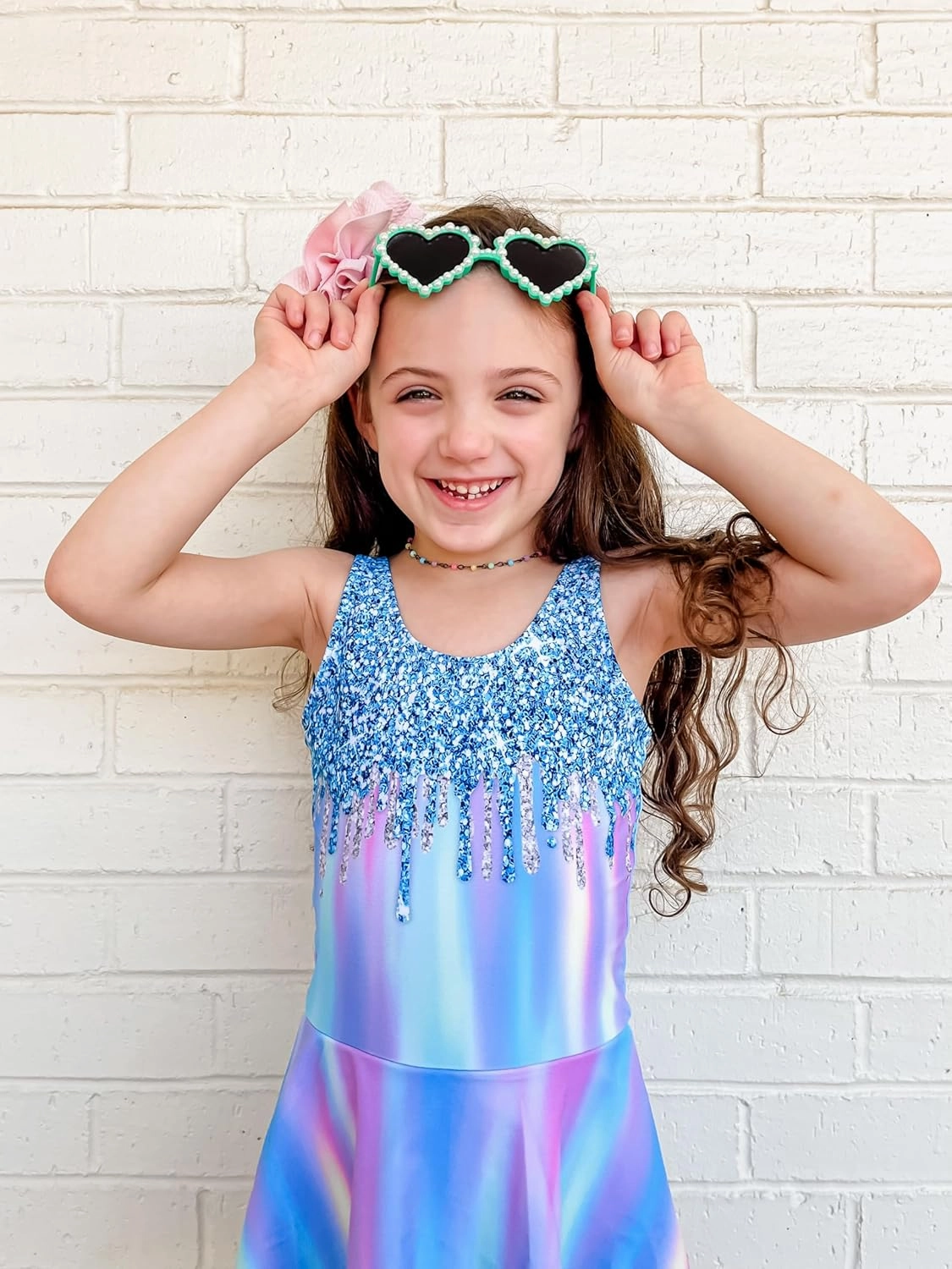 Yousie Girls Swimsuit One Piece Tropical Kids Bathing Suit Swimwear Adjustable Swim Dress 5-9 Years