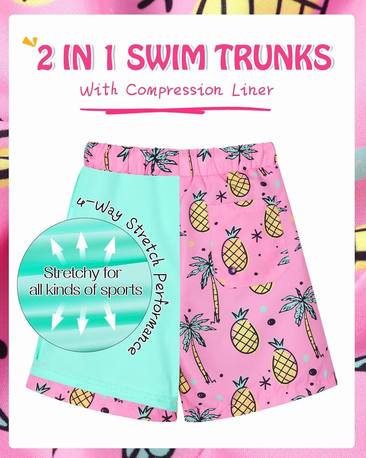 Youth Boys Swim Trunks with Compression Liner Swim Shorts Quick Dry Swimming Trunks Teen Kids Swimsuit Board Shorts
