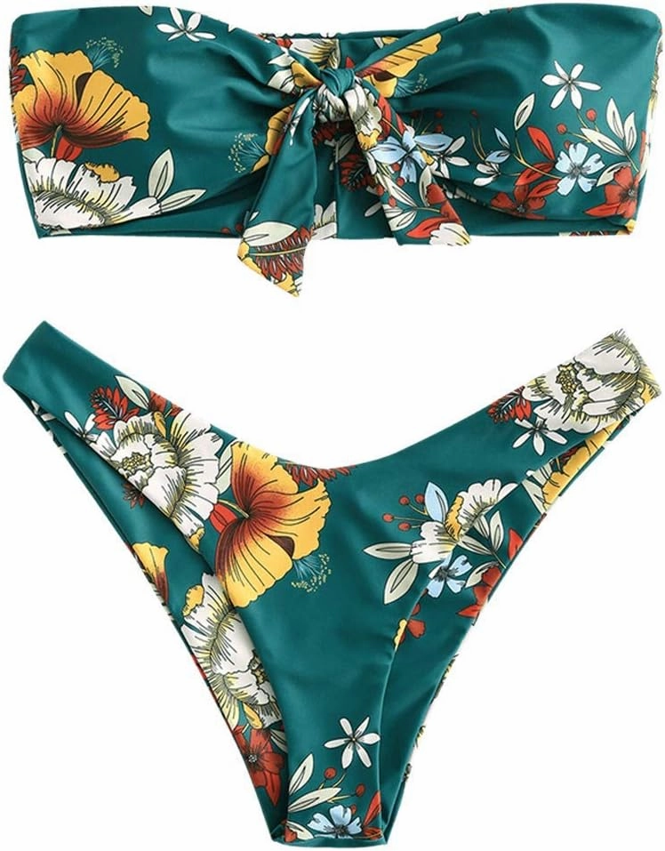 ZAFUL Knotted Bandeau Bikini for Women Strapless Swimsuits High Cut Bathing Suit Sexy Cheeky Tie Side Swimwears