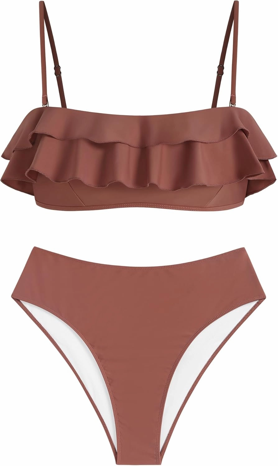 ZAFUL Layered Ruffle Bikini for Women High Waisted Bikini Sets Spaghetti Bandeau Swimsuits Padded Bathing Suit