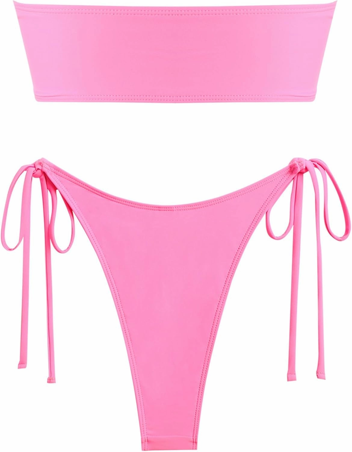 ZAFUL Metal Ring Bandeau Bikini Set Tie Side Bathing Suit High Cut 2 Piece Swimsuit Cutout Swimwear