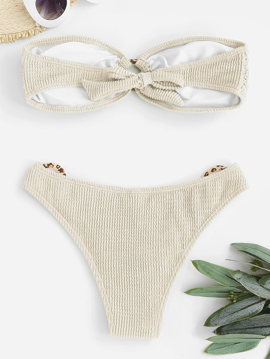 ZAFUL O Ring Bandeau Bikini Sets for Women Sexy Strapless Swimsuits 2 Piece High Cut Bathing Suit