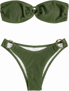 ZAFUL O Ring Bandeau Bikini Sets for Women Sexy Strapless Swimsuits 2 Piece High Cut Bathing Suit