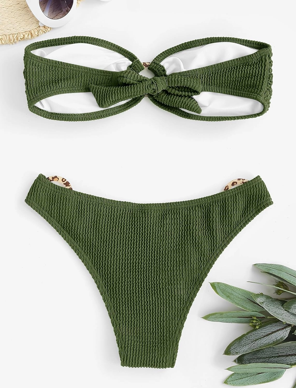 ZAFUL O Ring Bandeau Bikini Sets for Women Sexy Strapless Swimsuits 2 Piece High Cut Bathing Suit