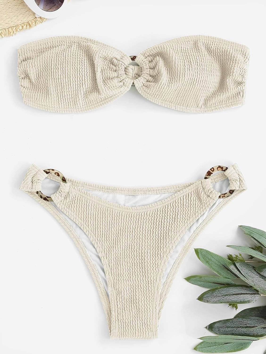 ZAFUL O Ring Bandeau Bikini Sets for Women Sexy Strapless Swimsuits 2 Piece High Cut Bathing Suit