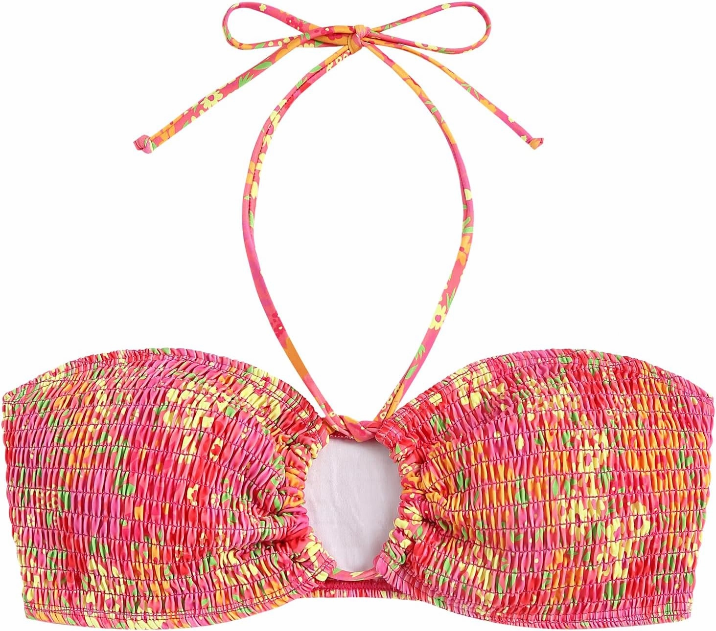 ZAFUL Women Halter Bandeau Bikini Tops Bathing Suit Tops Ditsy Floral Ruched Swimsuit Top Only