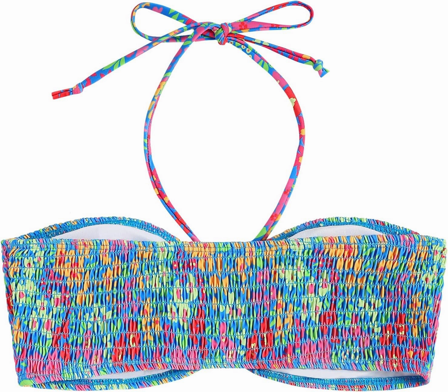 ZAFUL Women Halter Bandeau Bikini Tops Bathing Suit Tops Ditsy Floral Ruched Swimsuit Top Only