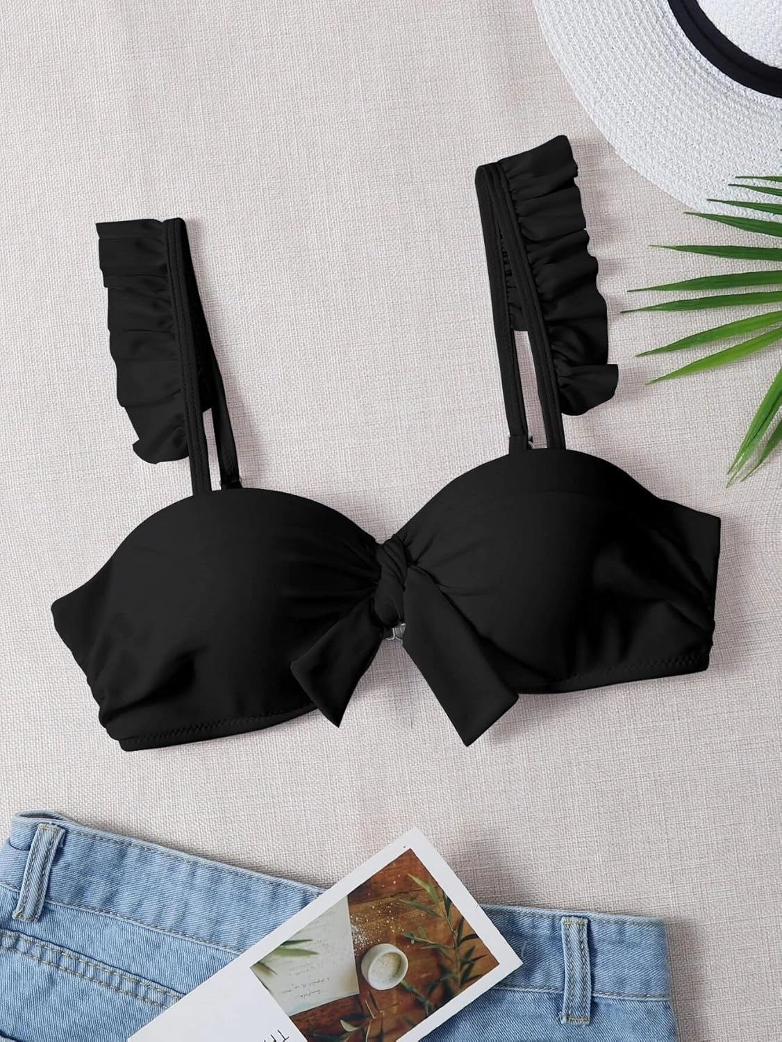 ZAFUL Women Push Up Bandeau Bikini Top Strapless Swimsuit Solid Twist Front Bathing Suits Tube Top
