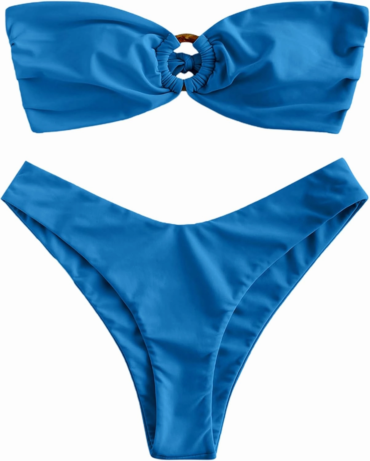 ZAFUL Women's Bandeau Bikini O Ring Strapless Tie Back High Cut Two Piece Swimsuit Bathing Suits