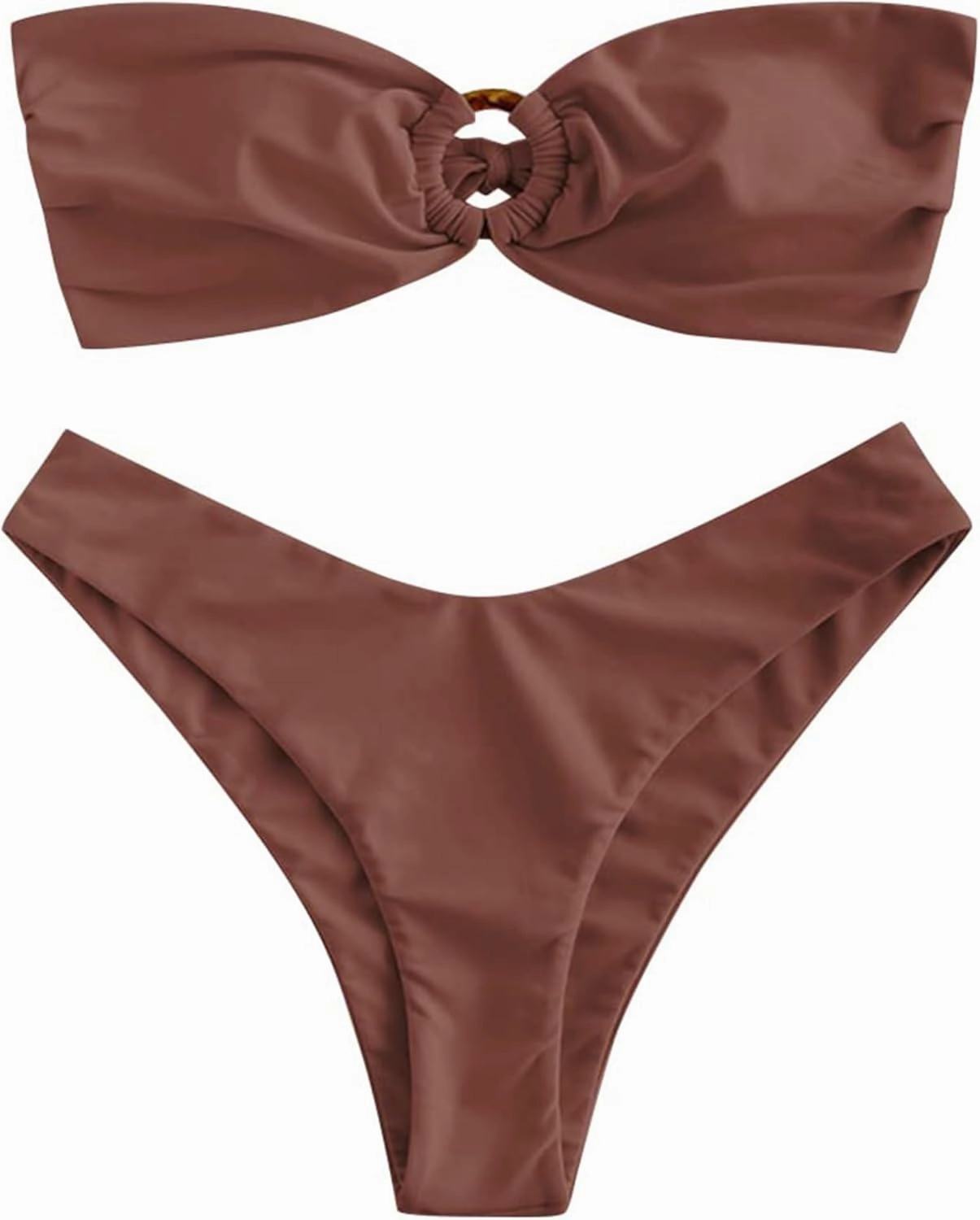 ZAFUL Women's Bandeau Bikini O Ring Strapless Tie Back High Cut Two Piece Swimsuit Bathing Suits