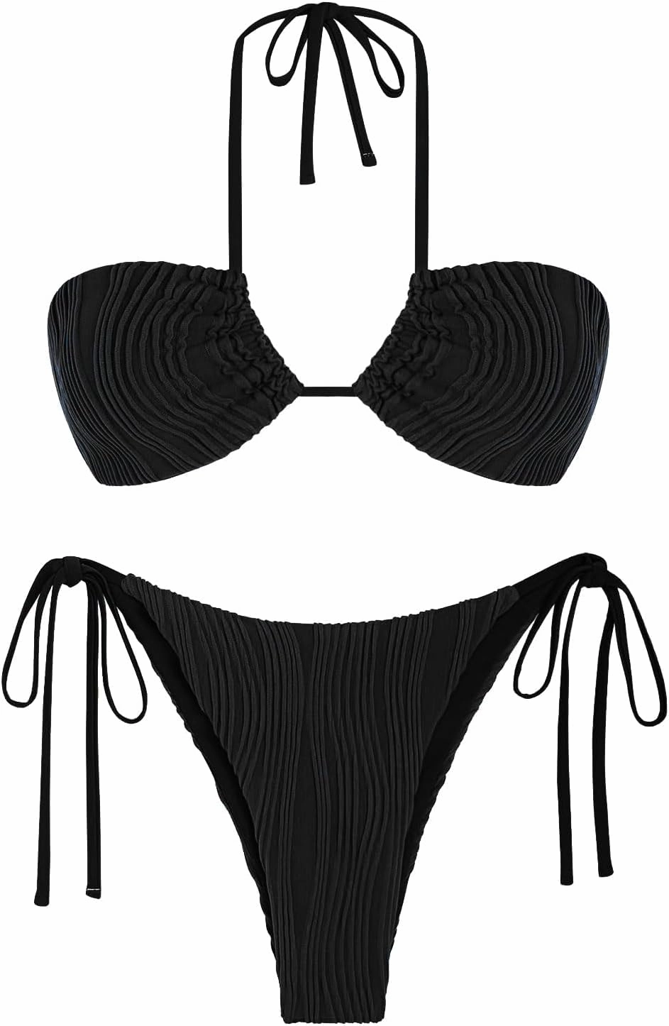 ZAFUL Women's Bandeau Bikini Set O Ring Strapless Swimsuit Tie Side Swimwear Halter Two Piece Bathing Suit