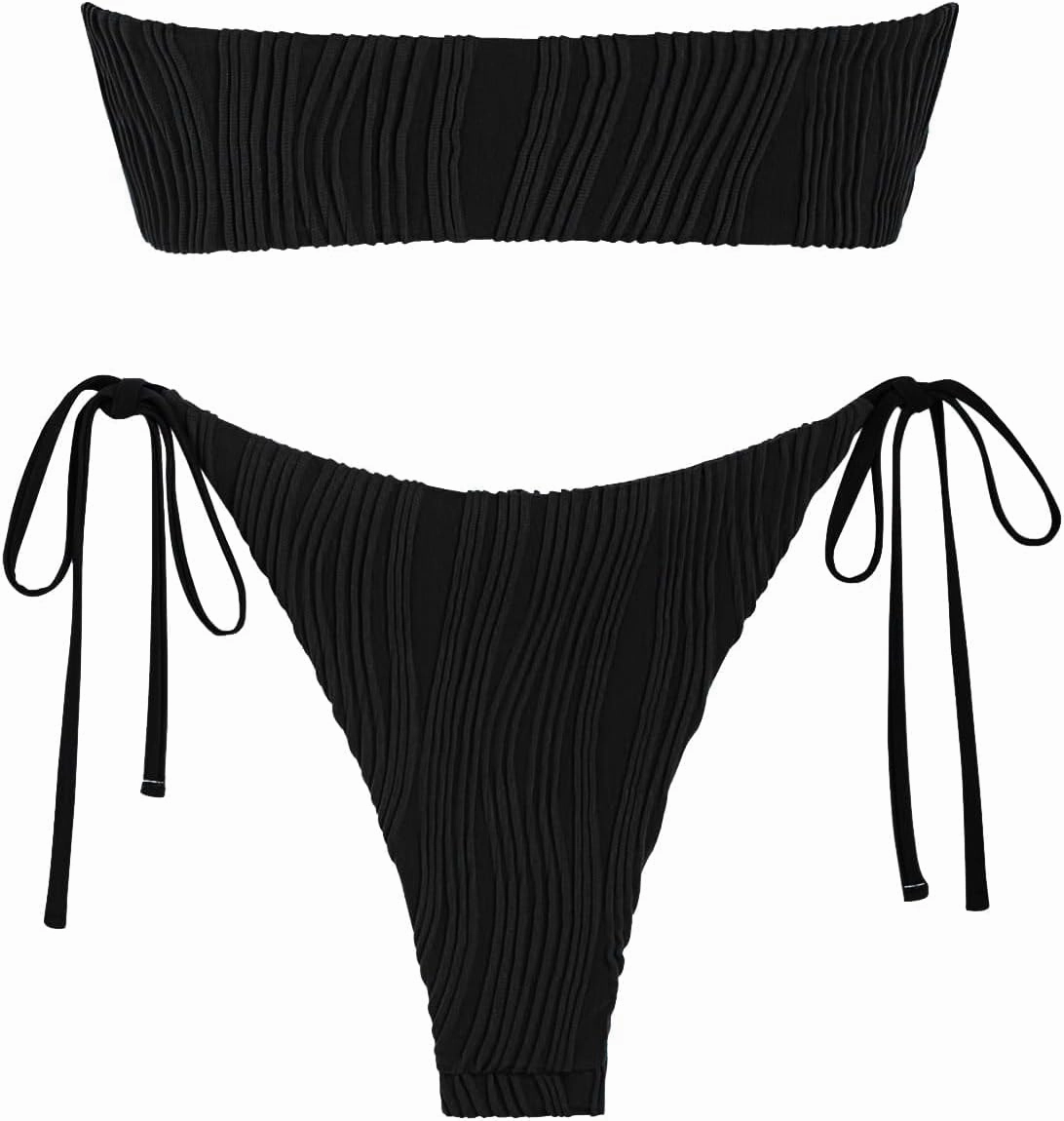 ZAFUL Women's Bandeau Bikini Set O Ring Strapless Swimsuit Tie Side Swimwear Halter Two Piece Bathing Suit