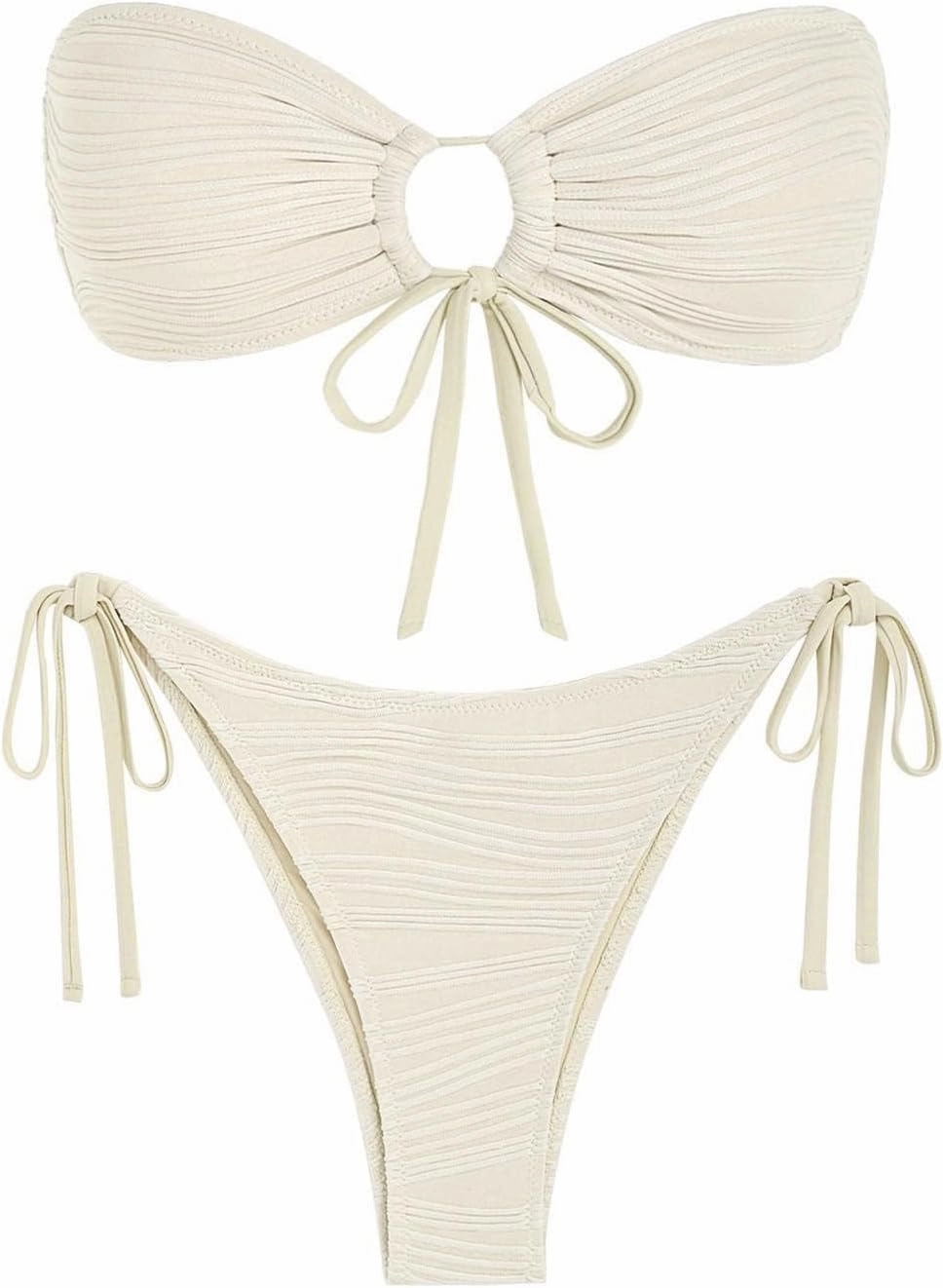 ZAFUL Women's Bandeau Bikini Set O Ring Strapless Swimsuit Tie Side Swimwear Halter Two Piece Bathing Suit
