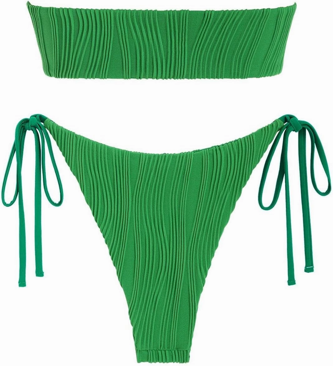 ZAFUL Women's Bandeau Bikini Set O Ring Strapless Swimsuit Tie Side Swimwear Halter Two Piece Bathing Suit