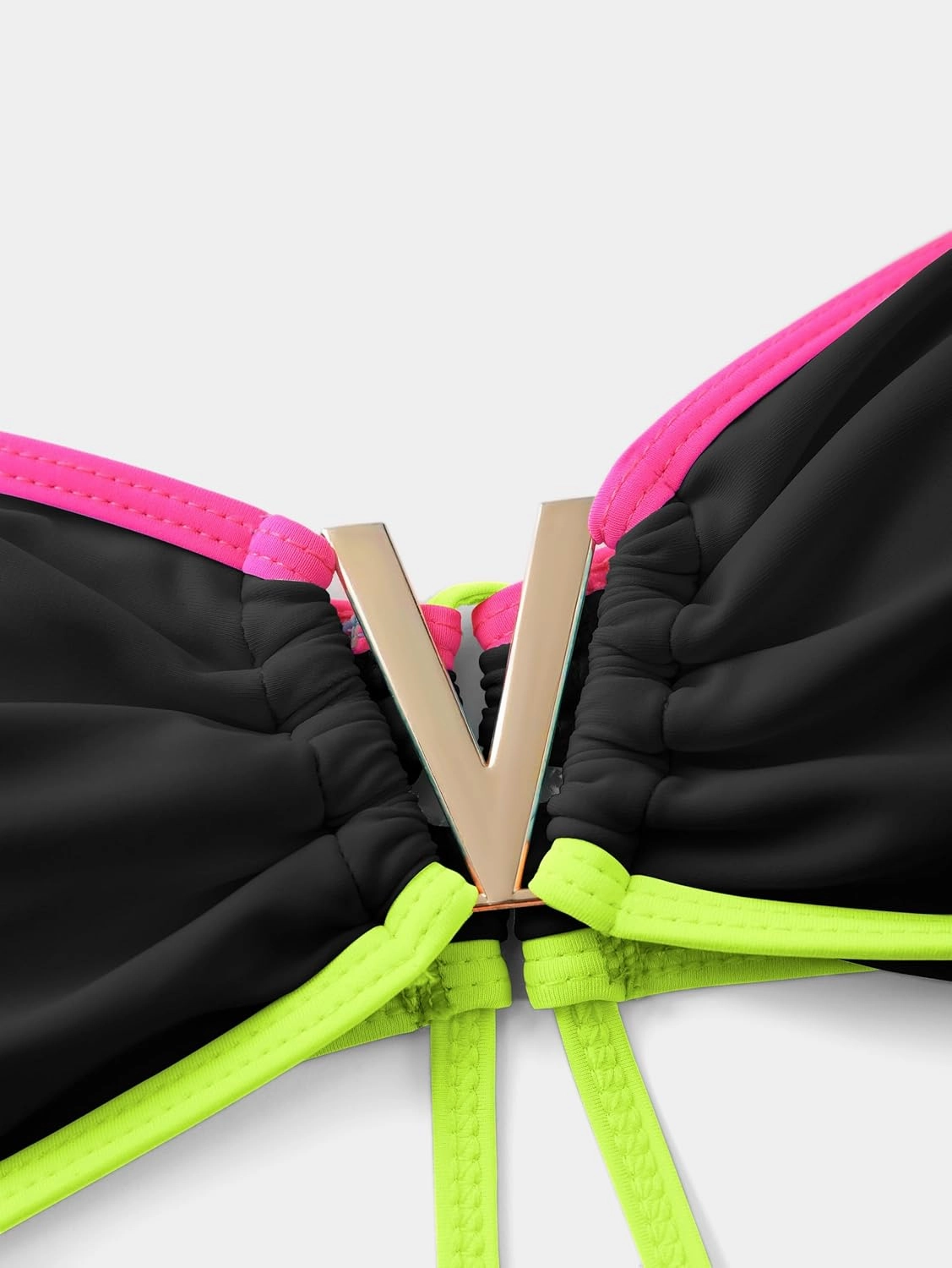 ZAFUL Women's Bandeau Bikini V Strapless Confetti Colorblock Tie Back High Cut Two Piece Swimsuit Bathing Suits