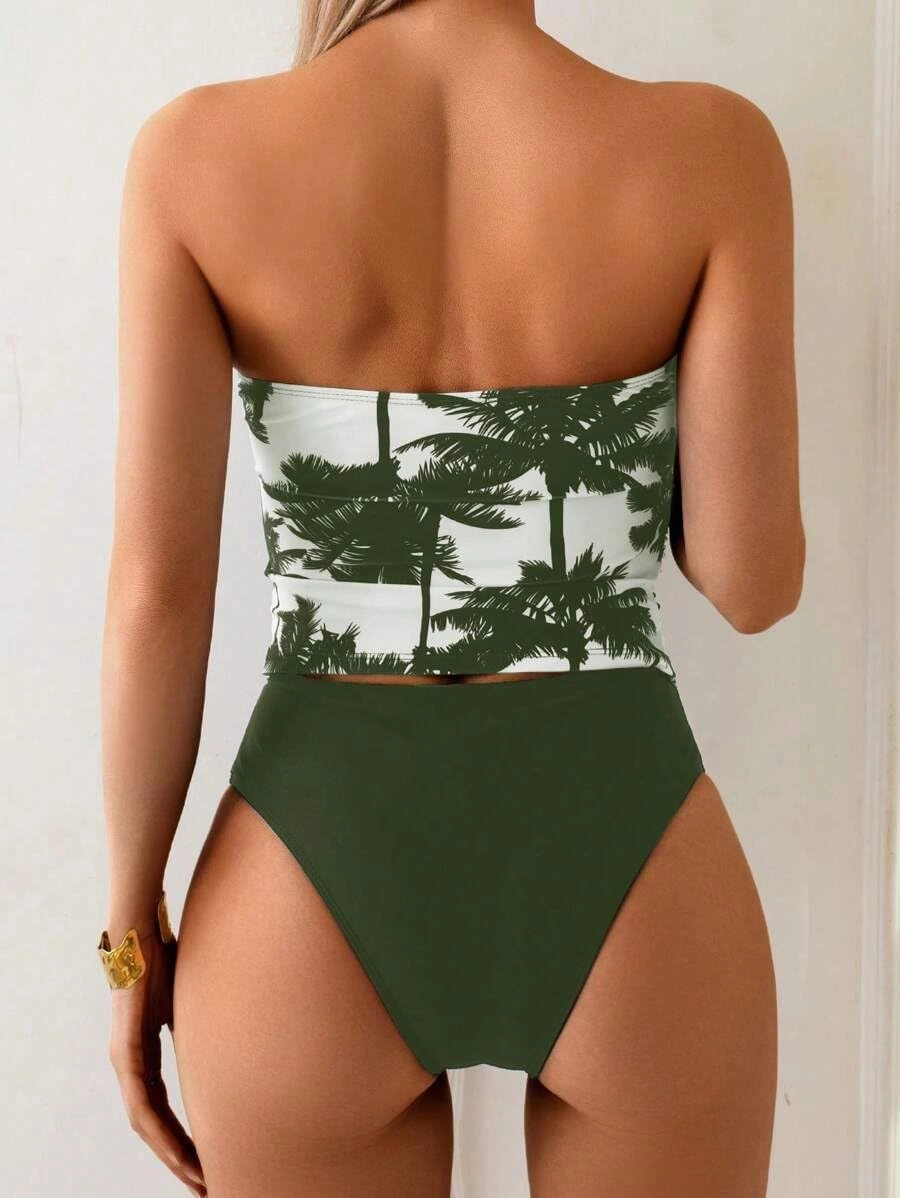 ZAFUL Women's Bandeau Tankini Swimsuit Asymmetrical Slit Bowknot String High Cut Fairyland Cheeky Bathing Suit