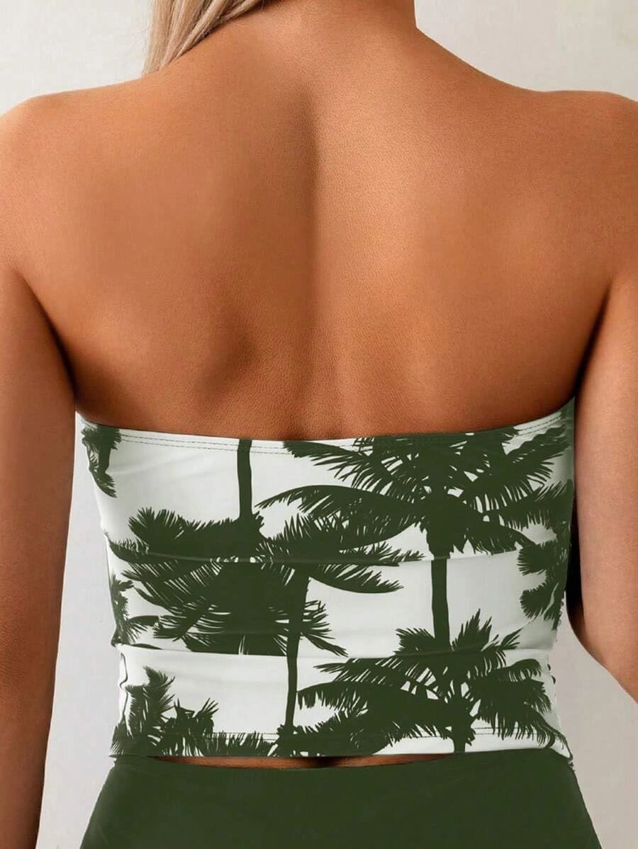 ZAFUL Women's Bandeau Tankini Swimsuit Asymmetrical Slit Bowknot String High Cut Fairyland Cheeky Bathing Suit