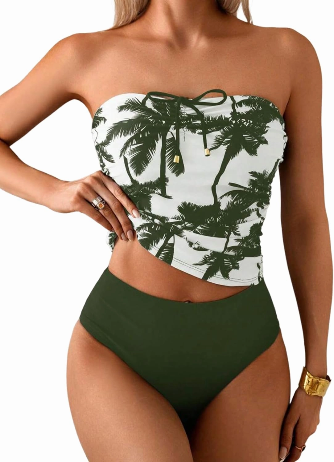ZAFUL Women's Bandeau Tankini Swimsuit Asymmetrical Slit Bowknot String High Cut Fairyland Cheeky Bathing Suit